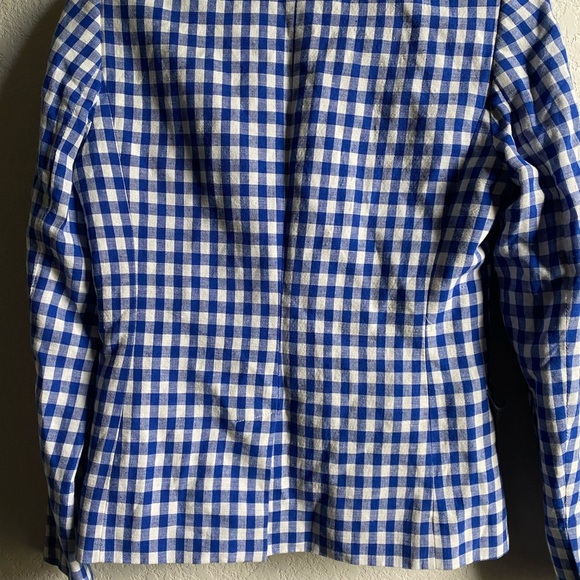 J.Crew Campbell Linen Blend Blue Gingham Check Preppy Academia Office Blazer 2 - Picture 12 of 16